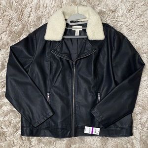 NWT Style & Co Faux Leather Jacket with removable Sherpa Collar XXL